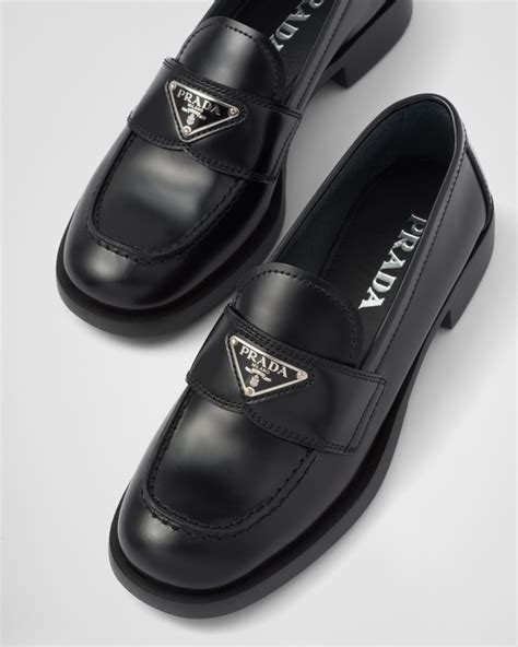 prada unlined brushed leather loafers|Prada brushed leather loafers women's.